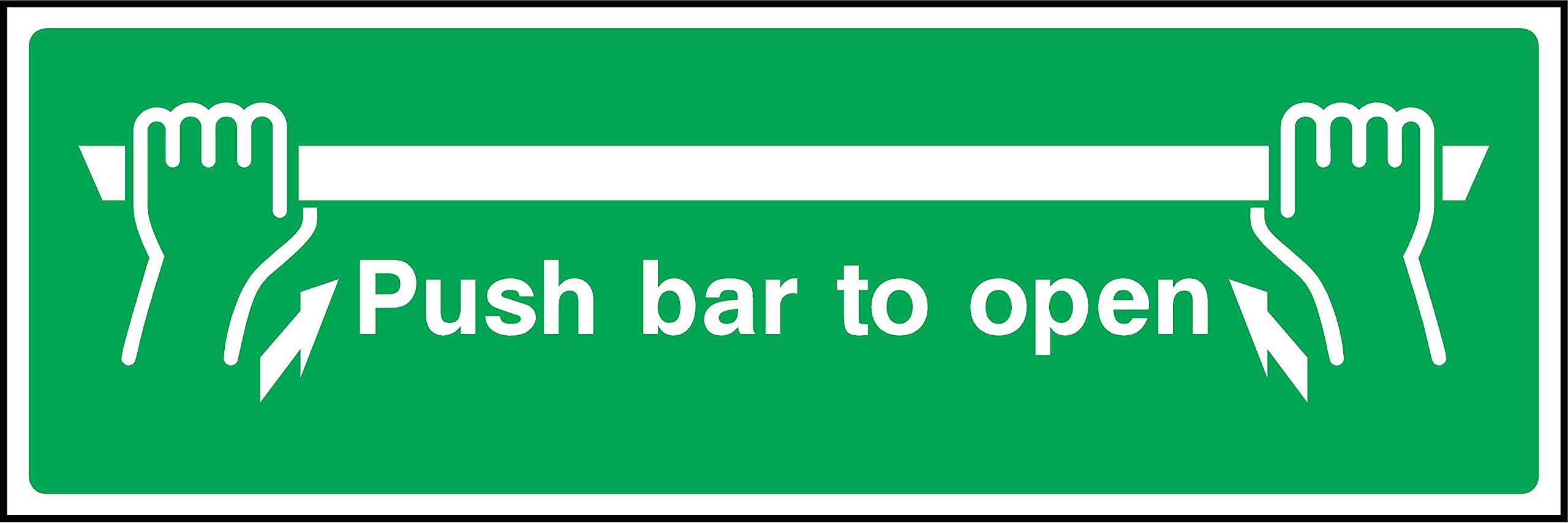 Push bar to open emergency door Safety sign - 1.2mm Rigid plastic 300mm x 100mm