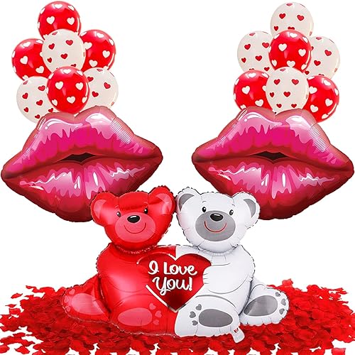 KatchOn, Juego de decoración de globos de San Valentín, 2000 pétalos de rosa, 40 pulgadas, globos de peluche grandes para decoración de San