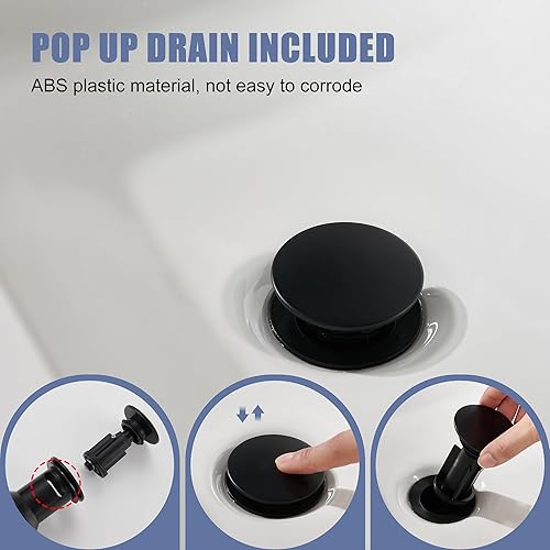 Miniatura 5 de TONNY Grifo de baño negro, grifo de baño de cascada de un solo agujero, grifo de baño negro mate de una sola manija para fregadero 1 agujero con