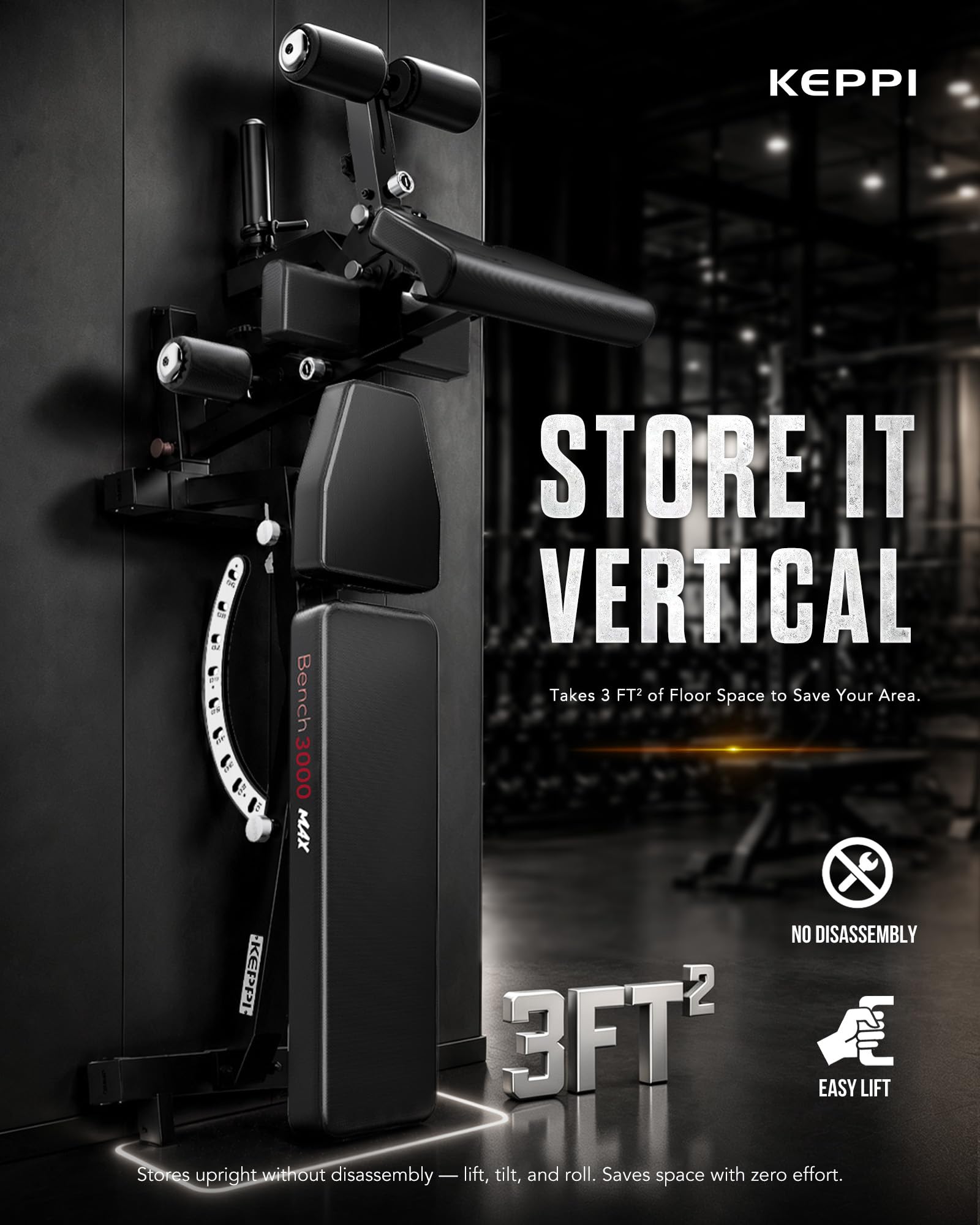 Functional Weight Bench - Bench3000 V2 for Leg Extension/Curl | 93lb Frame Weight with 8 & 16 Gauge Material, Commercial Grade Attachment with Ergonomic Design, 12+3 Multi-Angle