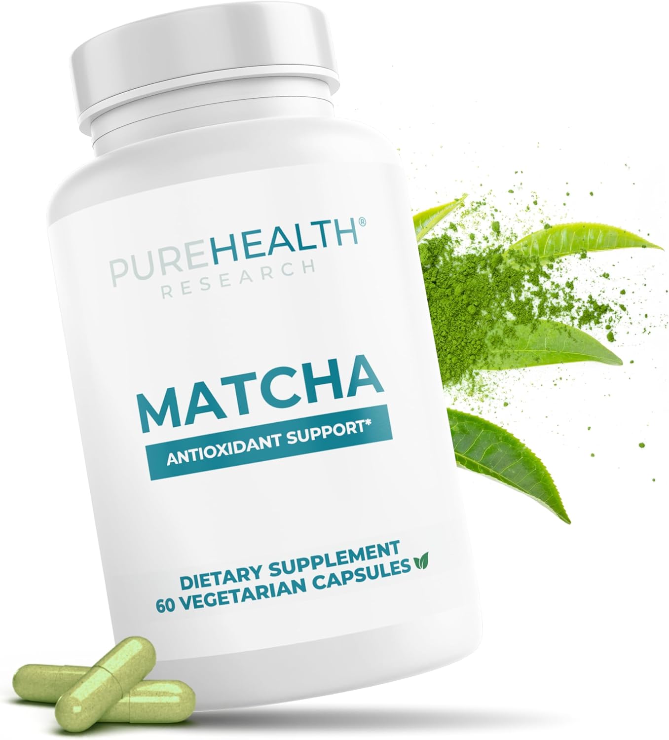 PUREHEALTH RESEARCH Matcha 1000 mg - Organic Ceremonial Grade Matcha Powder Supplement - EGCG Green Tea Extract Pills for Mental Clarity, Energy & Hearth Health - Vegan, Gluten Free - 60 Capsules