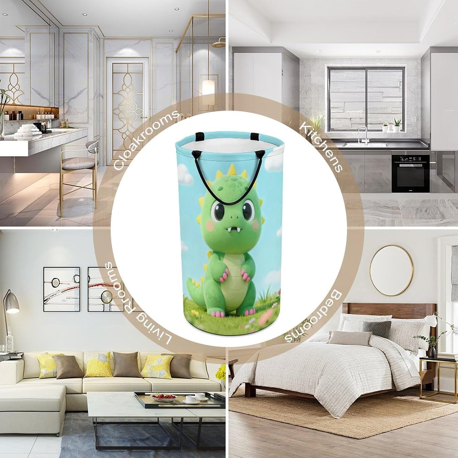 Dragon in The Flowers Laundry Hamper with Handles Waterproof Collapsible Laundry Basket Large Lightweight Round Dirty Clothes Hamper for Home Dorm Bathroom Decor