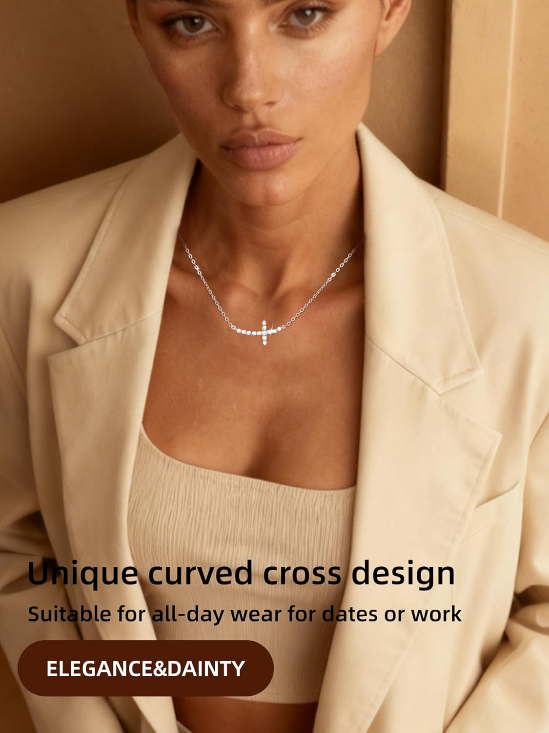 925 Sterling Silver Cross Necklaces for Women,4A CZ Sideways Cross Necklace 16-18 Inches Adjustable Chain,Hypoallergenic Dainty Christian Necklace Jewelry Gift - Image 4