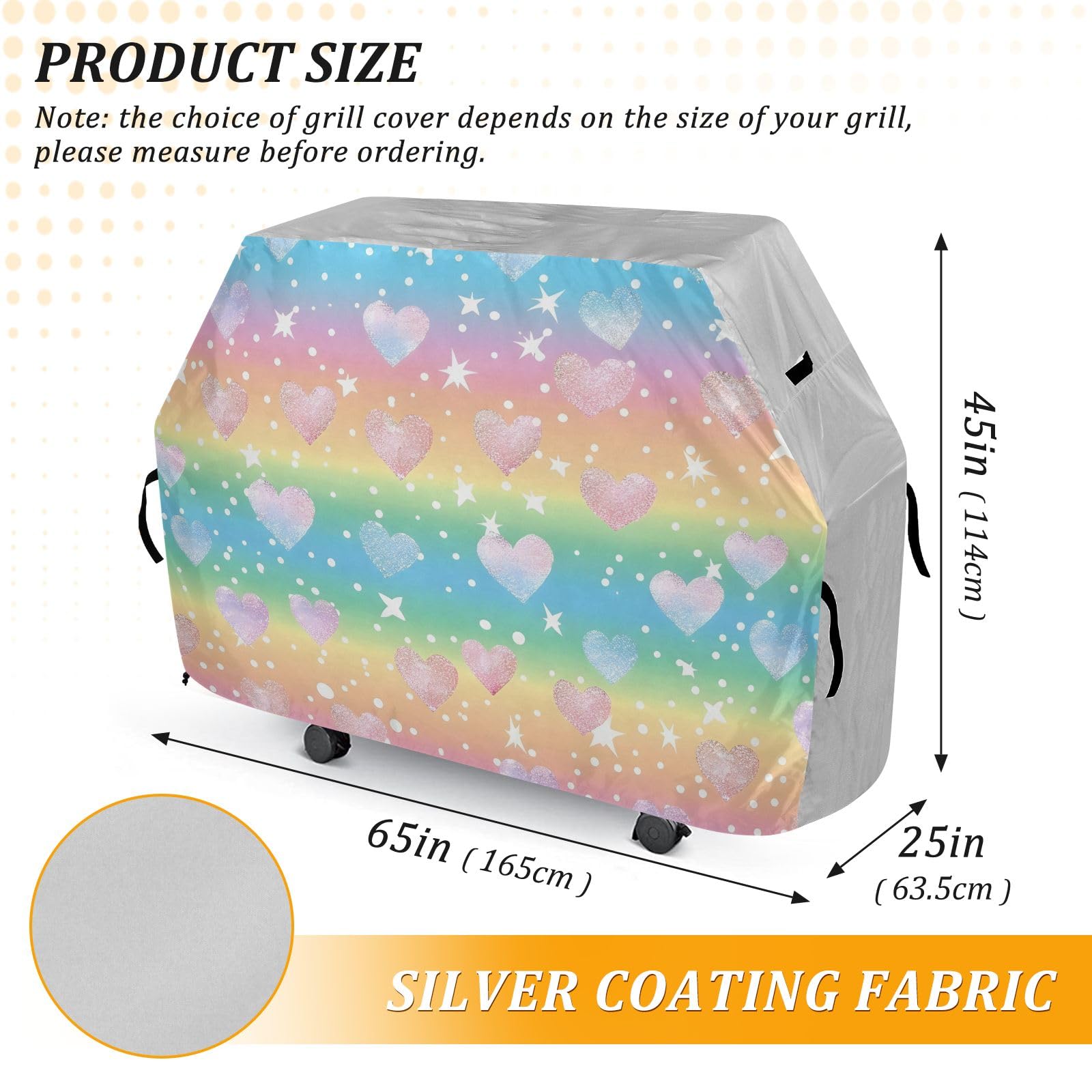 Copertura per barbecue a forma di cuore arcobaleno pastello impermeabile resistente per barbecue all'aperto