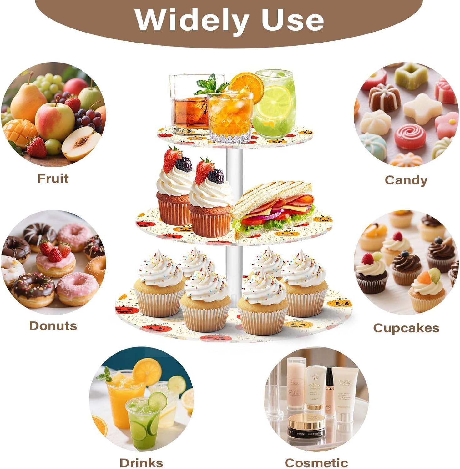 Pumpkin 3 Tier Acrylic Cupcake Stand, Cupcake Stand for 34 Cupcakes for Weddings, Christmas,Holidays,Parties,Birthday,Printed Cupcake Tower 23300226