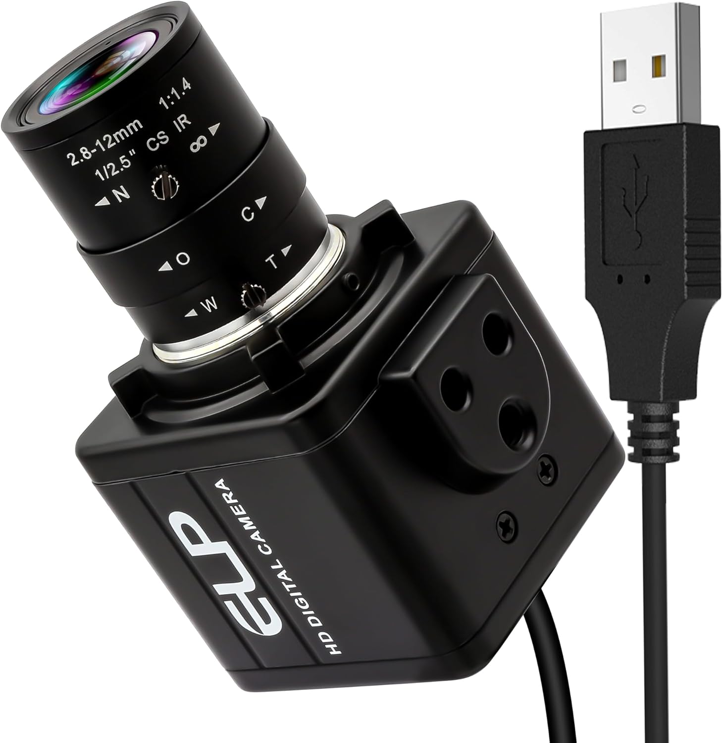 16MP HD USB Camera, 2.8-12mm 4X Optical Manual Zoom CS Mount Lens, High Resolution for Lightburn, OpenCV, Live Streaming & USB Microscope, Plug & Play for Windows, Linux, Jetson Nano