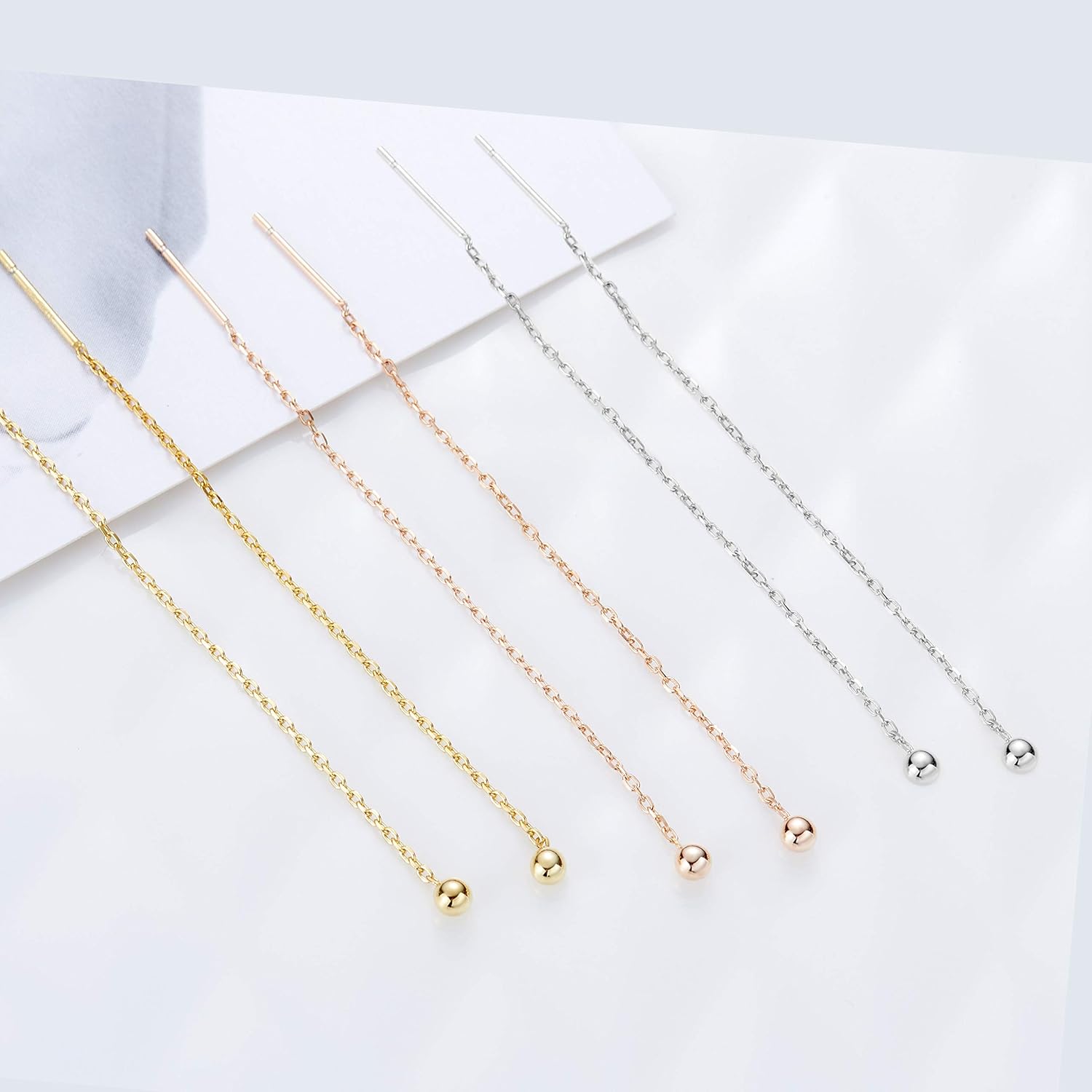 S.Leaf Threader Earrings for Women 925 Sterling Silver Gold Plated Hypoallergenic Backless Ardant Chain Duster Tassel Drop Double Piercing Pull Through Earrings for Women Trendy