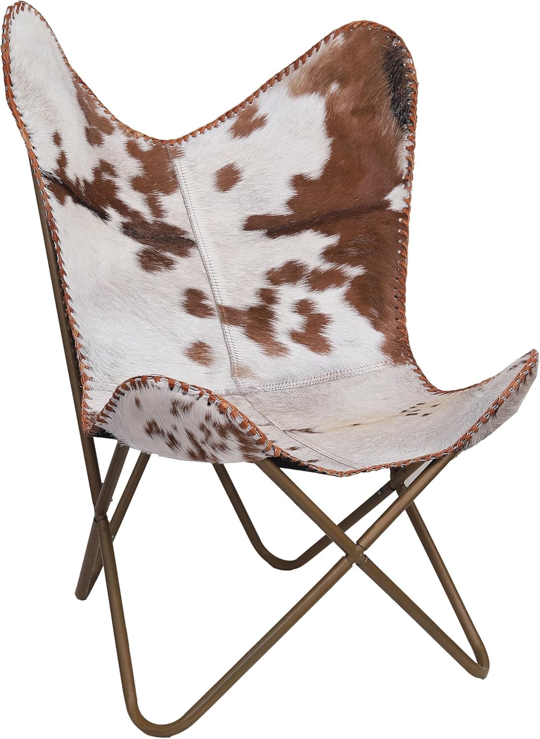 Orbit Art Gallery Handcrafted Leather Butterfly Chair with Original Hide Indian Bkf Cowhide Cover Leather Cover Relaxing Chair with Free Wallet (Full Chair with Black Leg)