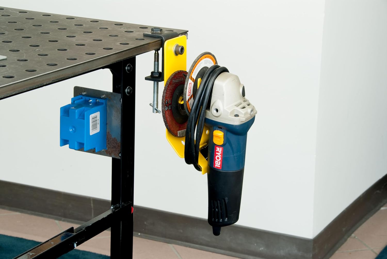 Strong Hand Tools Power Grinder Rest, Vertical Mounting Plate, Disk Holder, Holds Most 5" Grinders, C-Clamp Base, Table Edge Mount, Table Leg Mount, MGK53, Strong Hand Tools