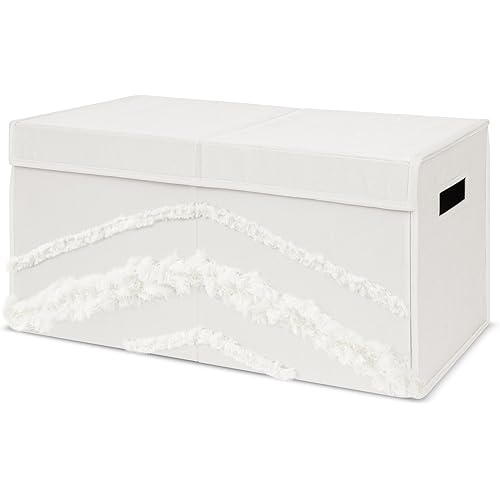 Sweet Jojo Designs Ivory Boho Bohemian Girl or Boy Small Fabric Toy Bin Storage Box Chest For Baby Nursery or Kids Room Gender Neutral Off White Farmhouse Chic Unisex Minimalist Fringe Macrame