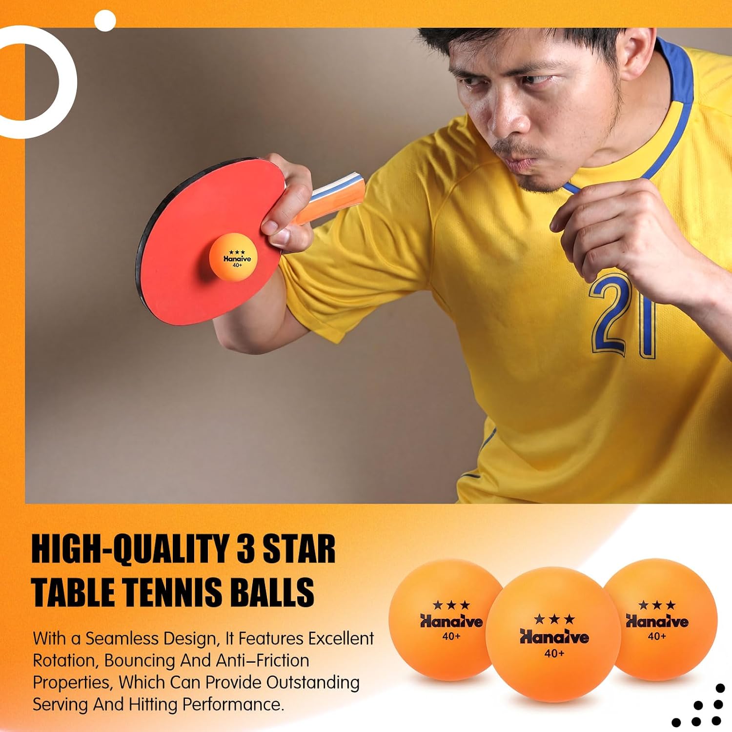 Hanaive 80 Pcs 3 Star Table Tennis Balls, 40+mm ABS Training Table Tennis Balls Bulk for Practice Competition and Recreational Play, Indoor and Outdoor Compatible