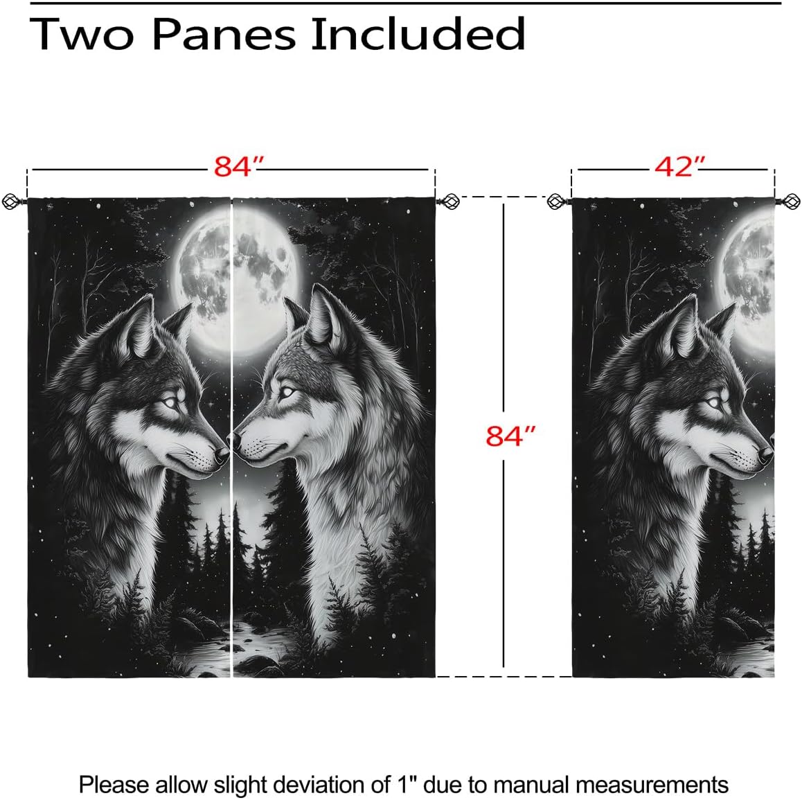 Wolf Blackout Curtains for Girls Boy Home Decor, Forest Wild Animal Moon Art Grommet Thermal Insulated Drapes Darkening Window Curtain for Bedroom Living Room, 84 x 84 Inch