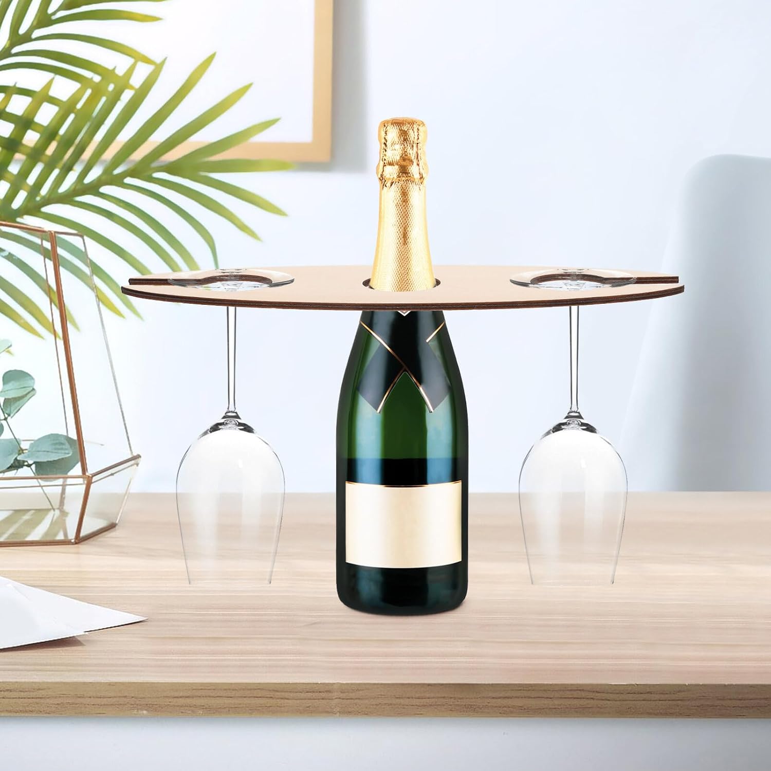 Alipis Wine Holder Stand Wooden Craft Wine Display Rack with Glass Holder for Bottle and Goblet Tabletop Storage for Home Office Bar Party Shop 8.66 X 2.75 X 0.19 in