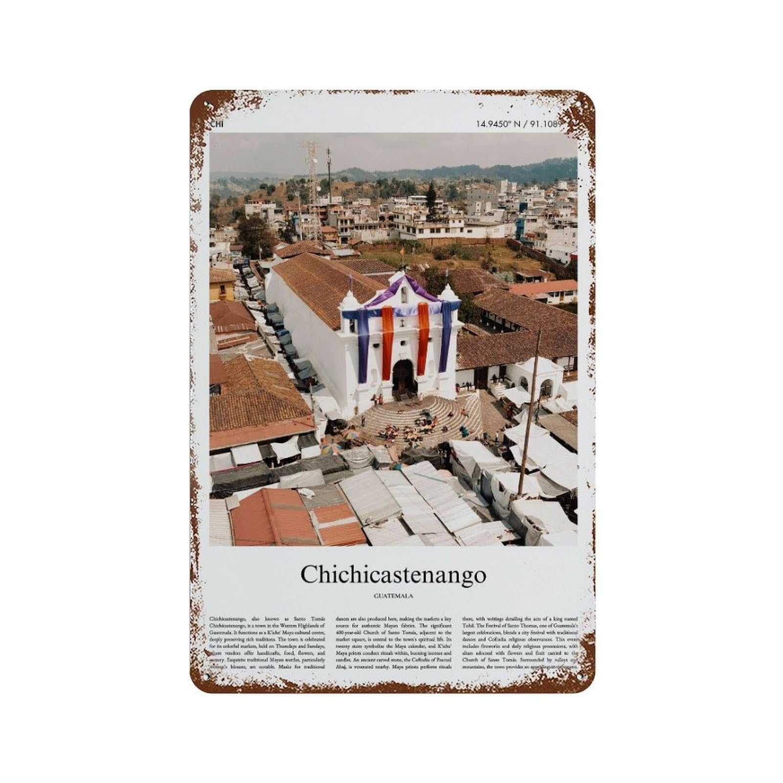 xiaoxiaoshen Chichicastenango Guatemala City Scenery Wall Decor Art Metal Tin Poster Modern Home Decor Art Home Bar Shop Decorations Vintage Sign 30x20cm