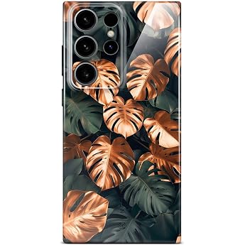ONEFLOW Flower Cover for Samsung Galaxy S24 Ultra Case in Floral Look Floral Designer Case Mobile Phone Protective Case with Camera Protection Hard Case Thin Mobile Phone Case Floral Pattern Green Gold