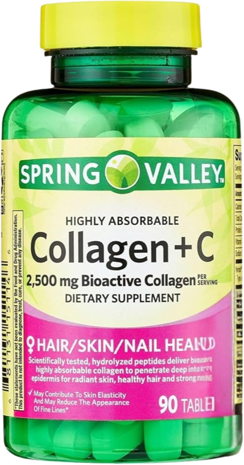 Collagen 2500mg with Vitamin C – Hydrolyzed Collagen Pills Peptides Supplement, 90 Tablets, Daily Collagen Vitamins for Hair Skin Nail Support, Gluten Free (Pack of 3)
