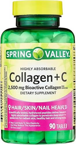 Colágeno de 2500 mg con vitamina C Pastillas de colágeno hidrolizado, suplemento de péptidos, 90 tabletas, vitaminas de colágeno diarias para el