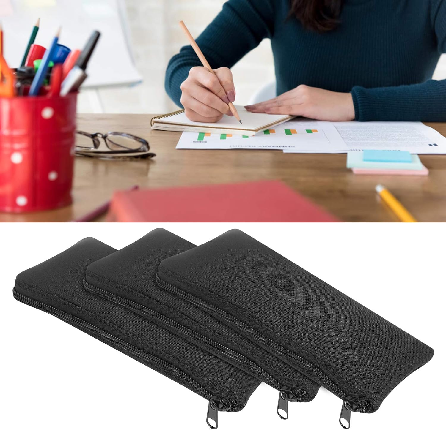 Keenso Pen Storage Bag, 3 Pcs Multifunciton Neoprene Soft Pencil Case Outdoor Climbing Small Tools Storage Bag Key Lighter Pouch