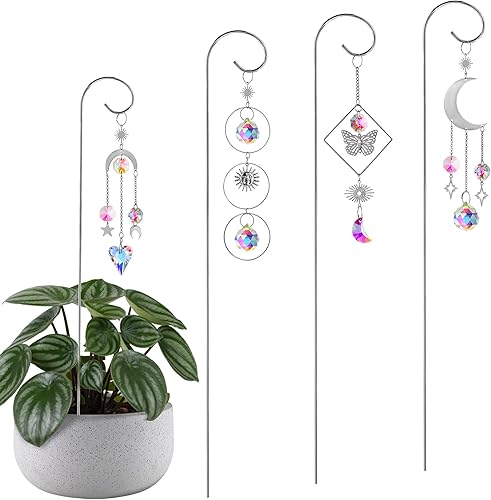 Miniatura 10 de HDCRYSTALGIFTS Paquete de 6 enrejados pequeños para plantas en macetas de interior con atrapasoles de cristal colorido, 8 pulgadas, atrapasoles de