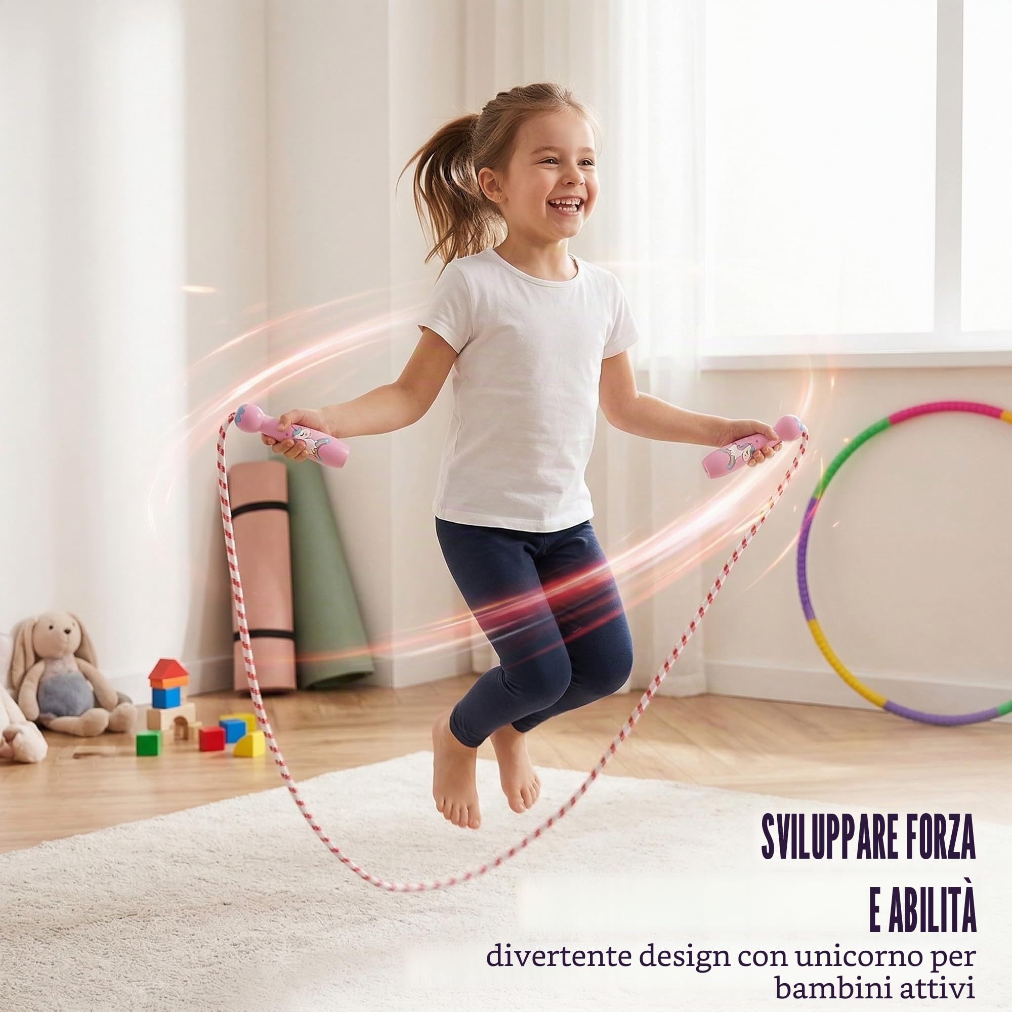 Set Hula Hoop per Bambini 59cm 93g, 8 Segmenti Hulahoop per 3-12 Anni, Corda per Saltare Unicorno per Giochi All'aperto & Regalo di Compleanno