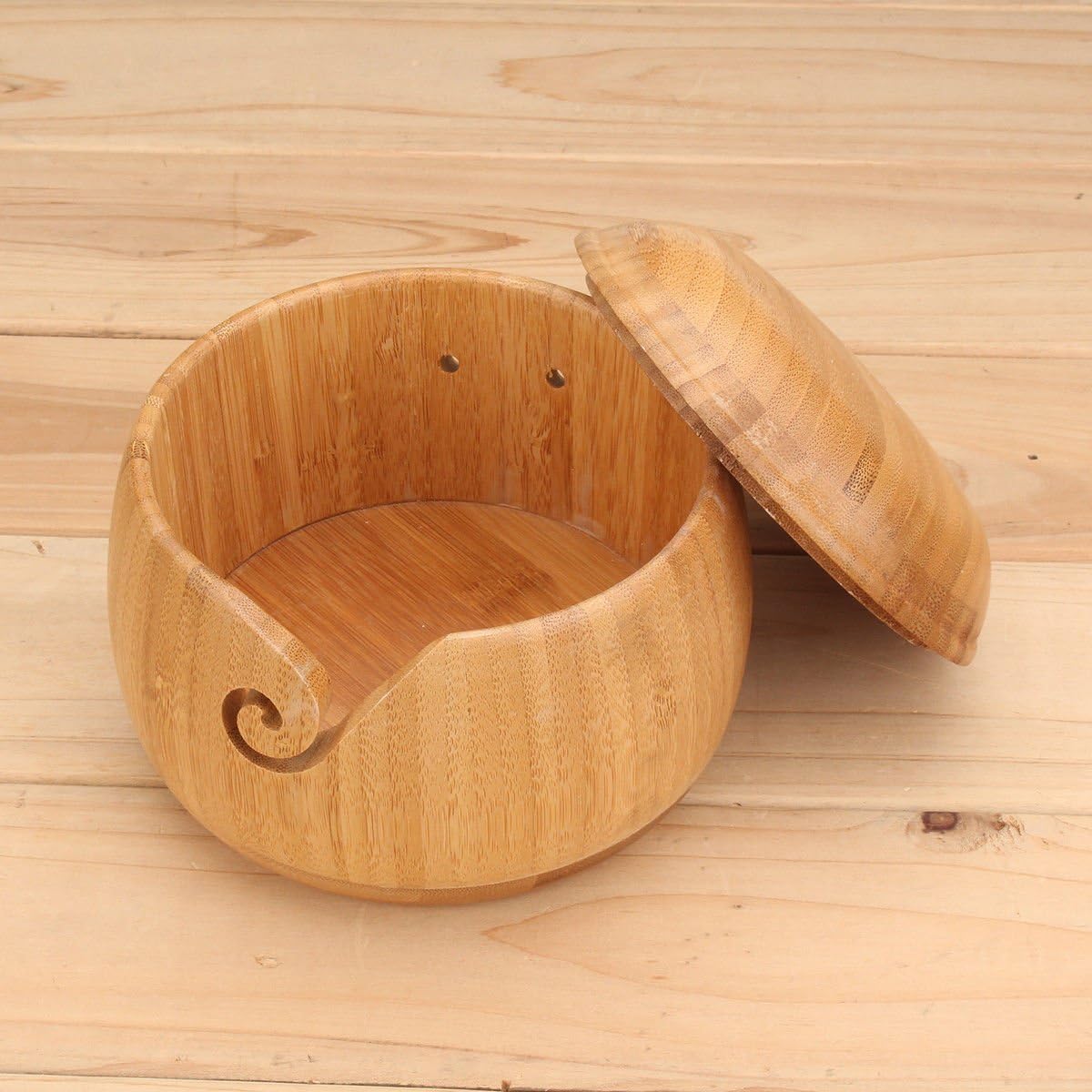 Piru Wooden-Yarn-Bowl-Bamboo-Holder-With-Lid-Cover-Skeins-Knitting-Crochet-53x40-034 Wooden-Yarn-Bowl-Bamboo-Holder-With-Lid-Cover-Skeins-Knitting-Crochet-53x40-034 Wooden-Yarn-