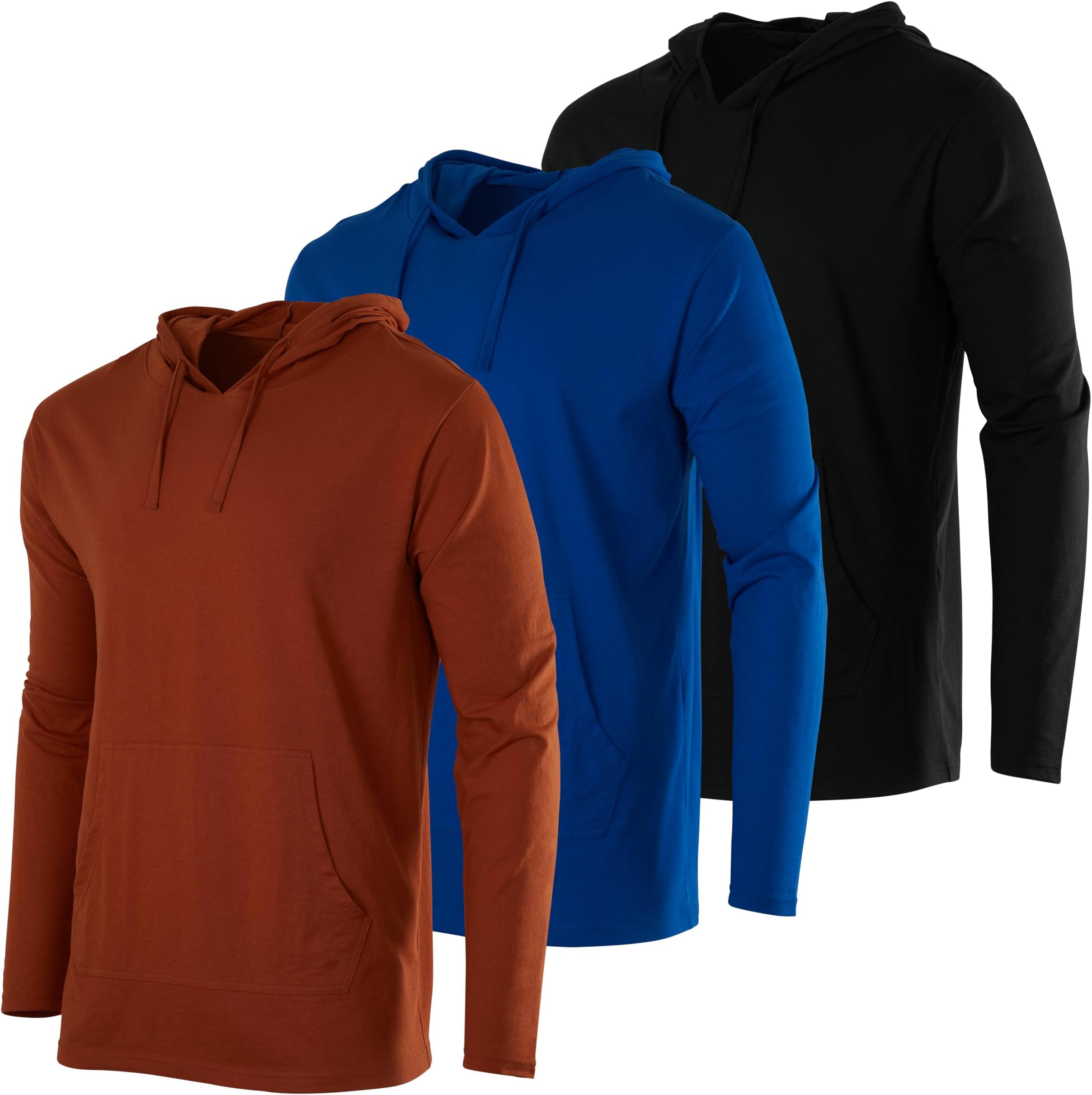 Real Essentials3 Pack: Men's Cotton Lightweight Casual Pullover Drawstring Hoodie With Pocket (Available In Big & Tall)