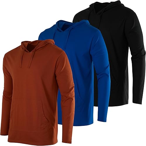 Real Essentials Paquete de 3 sudadera con capucha de algodón ligero y casual con cordón y bolsillo para hombre