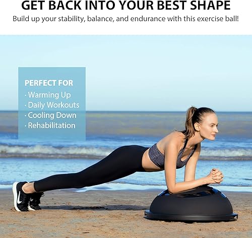 Miniatura 7 de ZELUS Bola de equilibrio de 25 pulgadas  Media pelota inflable de ejercicio de 660 libras con base antideslizante  Equipo de entrenamiento de fuerza
