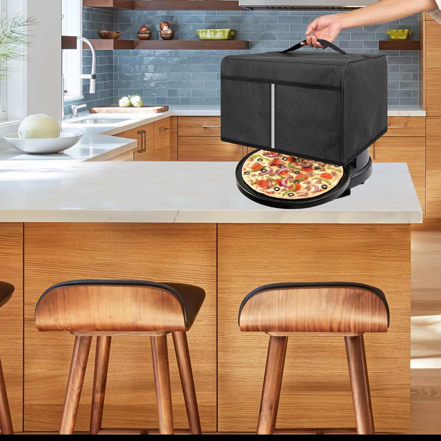 Rotating Oven Cover - Heavy-Duty Fabric Dust Protector Compatible with Presto 03430 Series Appliances, Easy-Clean Kitchen Storage Case for Countertop Pizza Makers (Dark Grey)