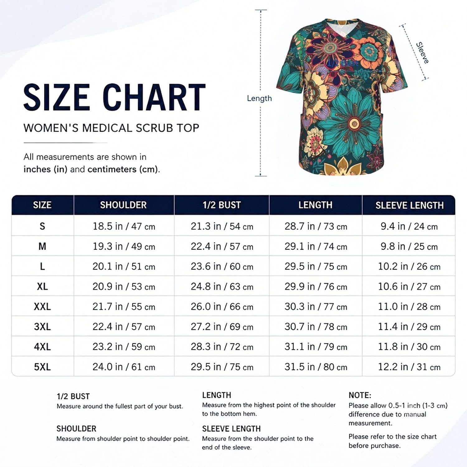 Professional Scrub Tops for Men, Classic V-Neck Workwear with 3 Pockets