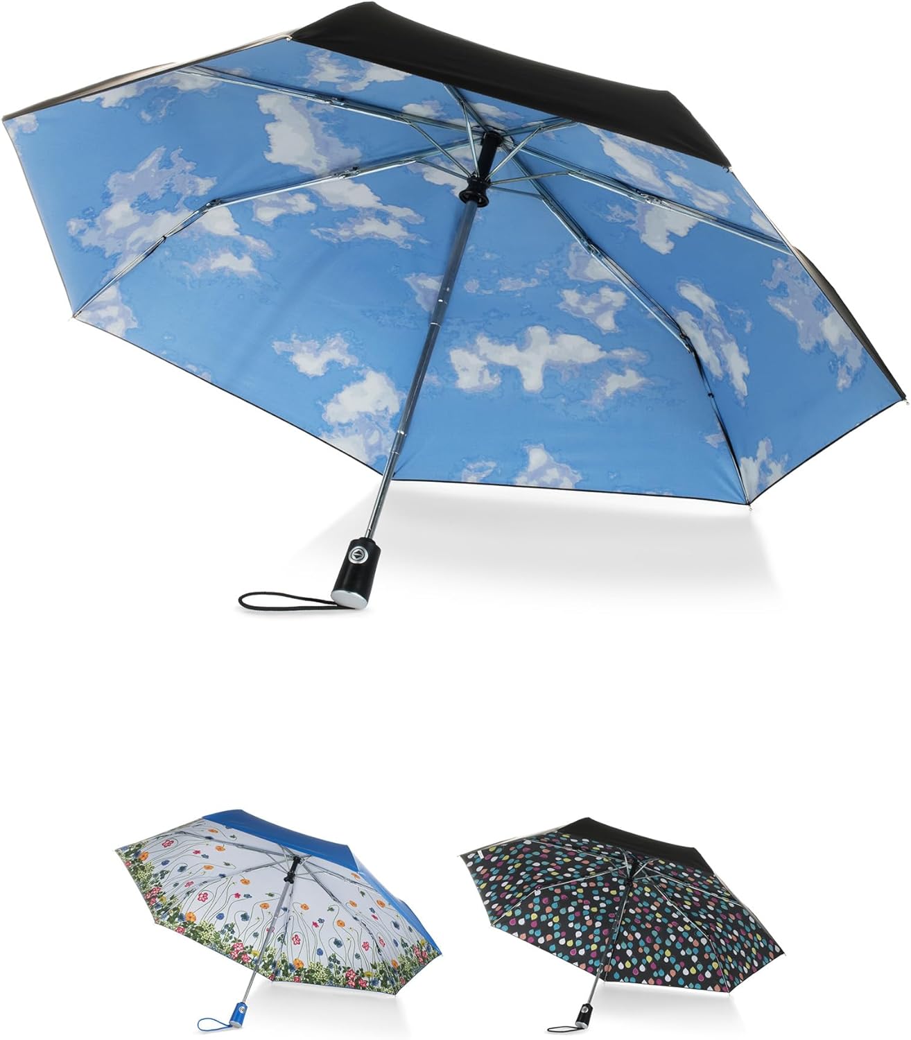 Totes Auto Open/Close Compact Umbrella with Printed Under Canopy