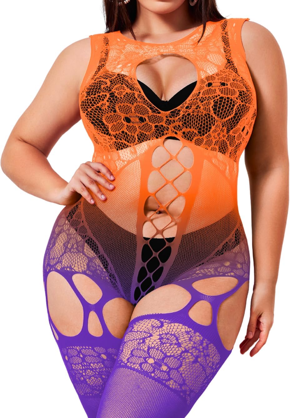 EHSUYAB Plus Size Body Stockings For Women Curvy BBW, Exotic Dancer Lingerie Outfits, Full Sexy Fishnet Bodysuit Rave Party