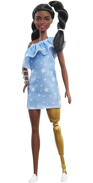 Barbie Fashionista Muñeca afroamericana con Pierna ortopédica con Vestido de Estrellas y Accesorios de Moda…