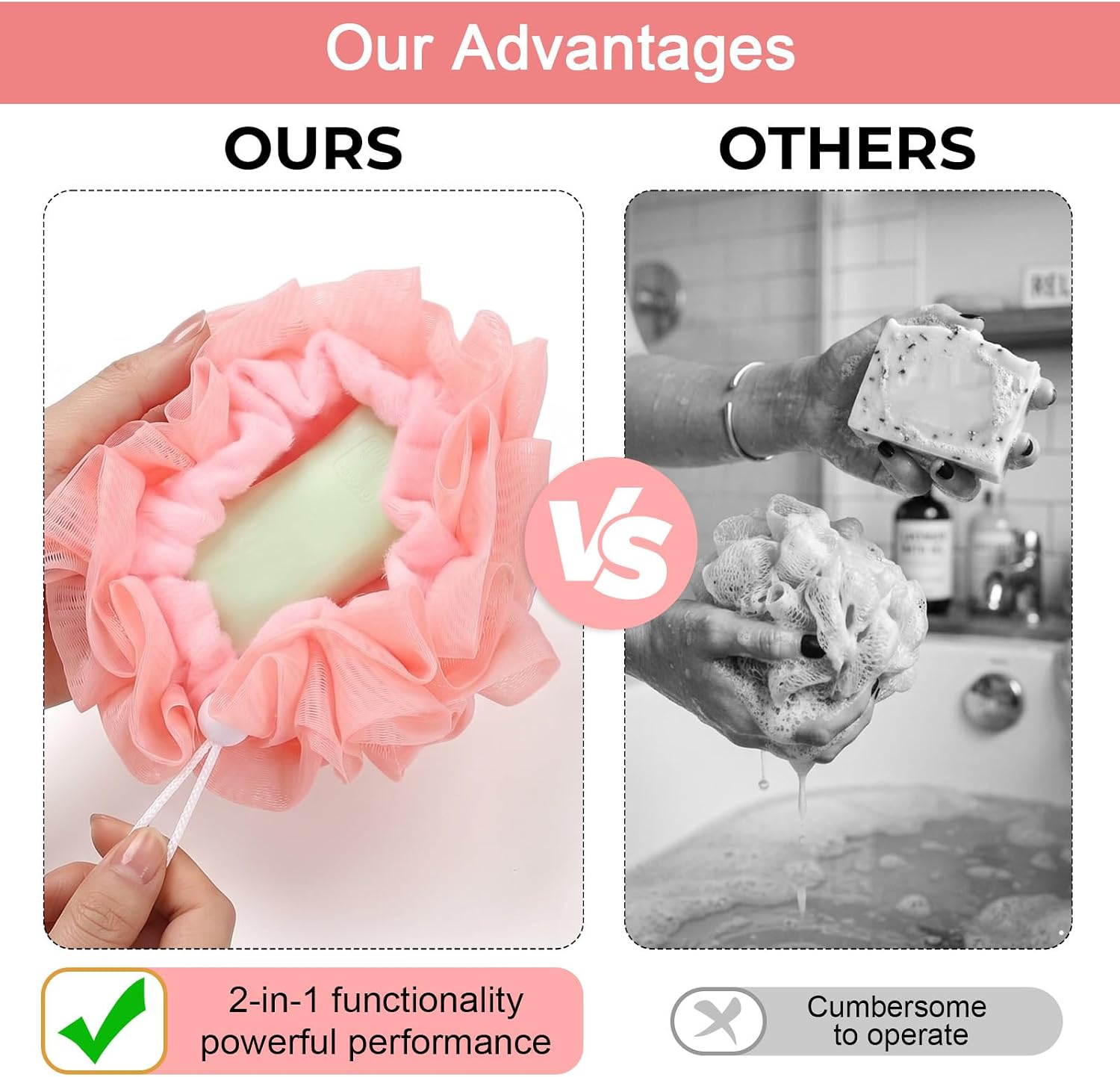 3 Pcs Bar Soap Loofah Pouch, 2 in 1 Drawstring Mesh Loofah Soap Holder