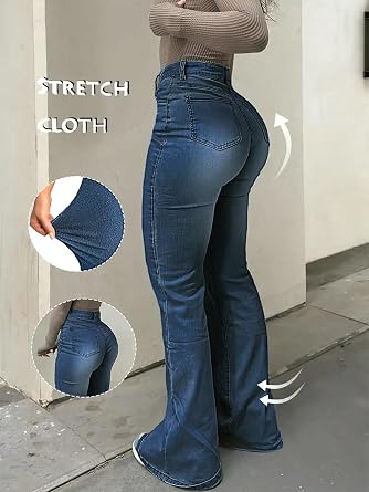 Womens High Waisted Flare Jeans Bell Bottom Pants Bootcut Jeans