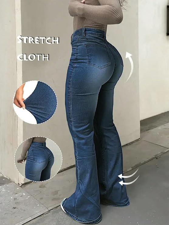 Womens High Waisted Flare Jeans Bell Bottom Pants Bootcut Jeans