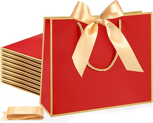 Silkfly 12 bolsas de regalo de agradecimiento con asas de 11.8 x 10 x 4 pulgadas, bolsa de papel con cinta de lazo, bolsas de regalo para boda,