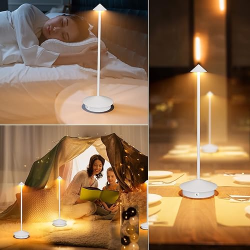 Miniatura 7 de Aoceley Lámpara de mesa LED inalámbrica, 3 W 6000 mAh, batería recargable, lámpara de mesa inalámbrica de 3 colores con atenuación continua, lámpara