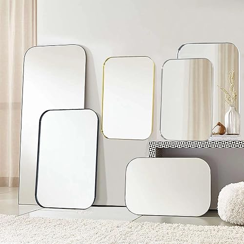 Miniatura 6 de EGHOME Espejo de pared rectangular redondeado de níquel cepillado de 24 x 36 pulgadas, espejo de baño rectangular con marco de metal plateado,