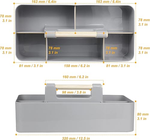 Miniatura 2 de Organizador de plástico para baby shower, organizador de almacenamiento portátil para niñosniños, cesta dividida con mango de madera para baño,