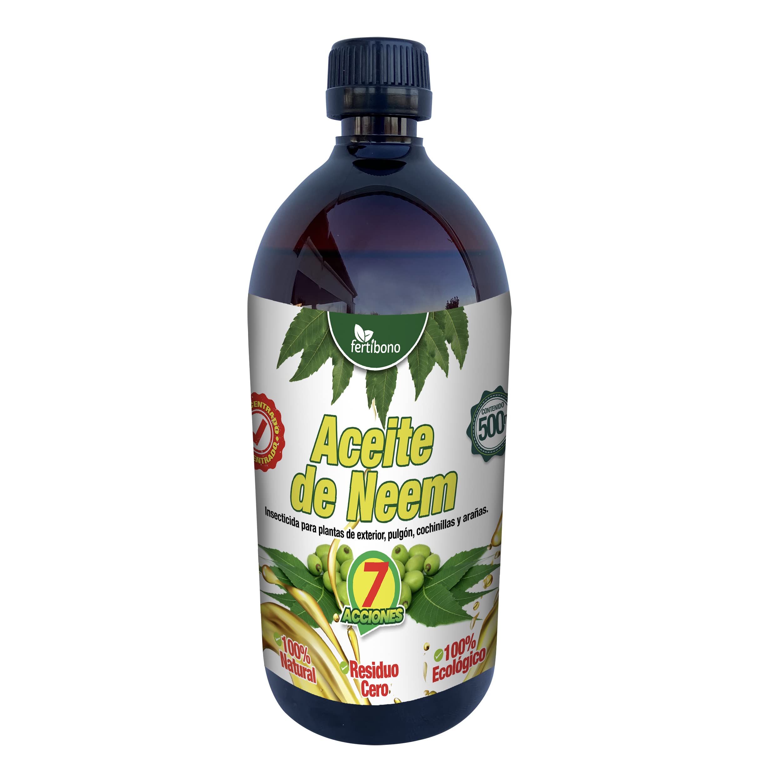 FERTIBONO Aceite de Neem, Extraído Únicamente de Semillas - (500ml) -100% Puro y Natural - Máxima Concentración y Efectividad para Huertos, Residuo Cero.