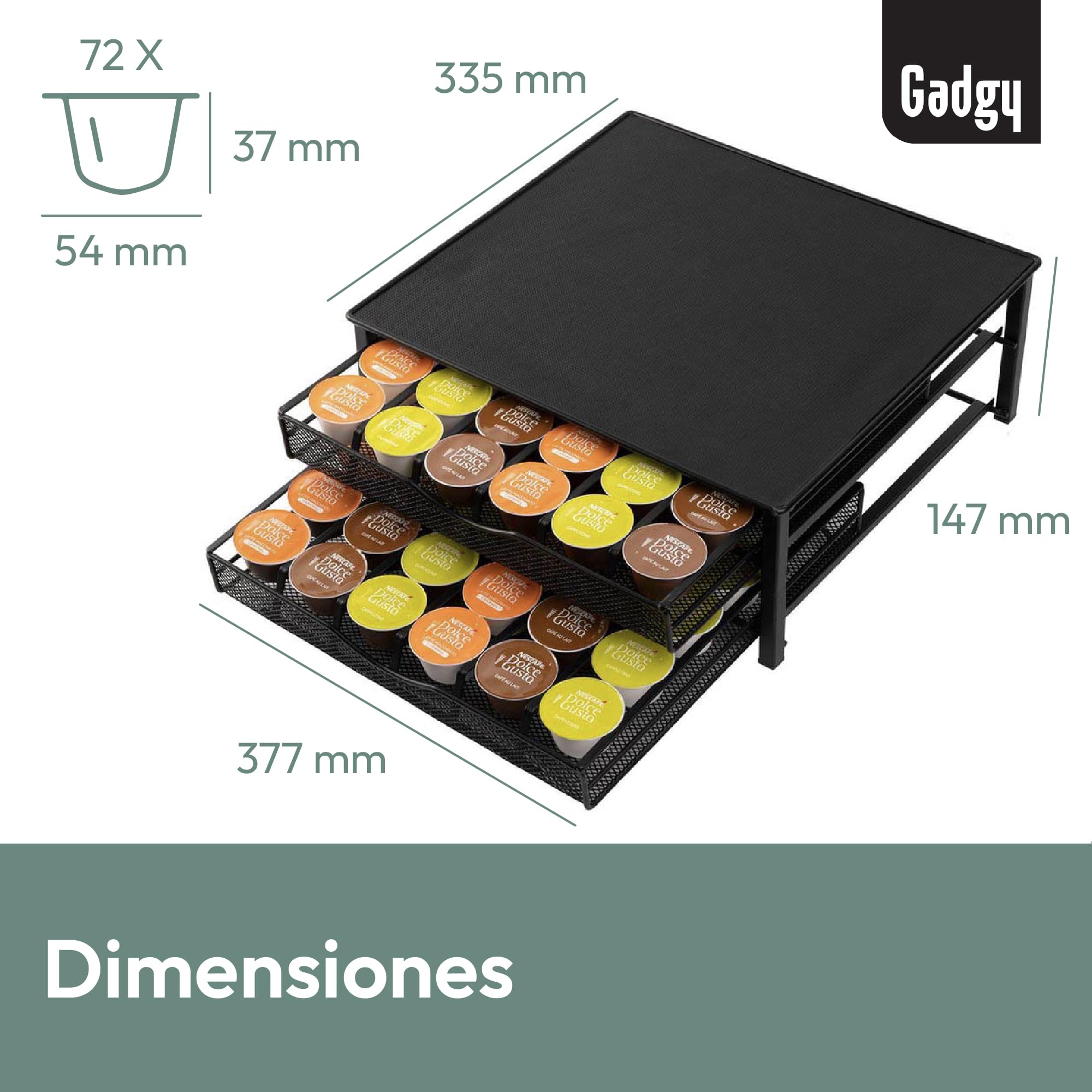Gadgy Porta Cápsulas Dolce Gusto – Organizador para 72 Cápsulas, Metal Negro, Antideslizante y Resistente a Golpes, Portacápsulas para Café