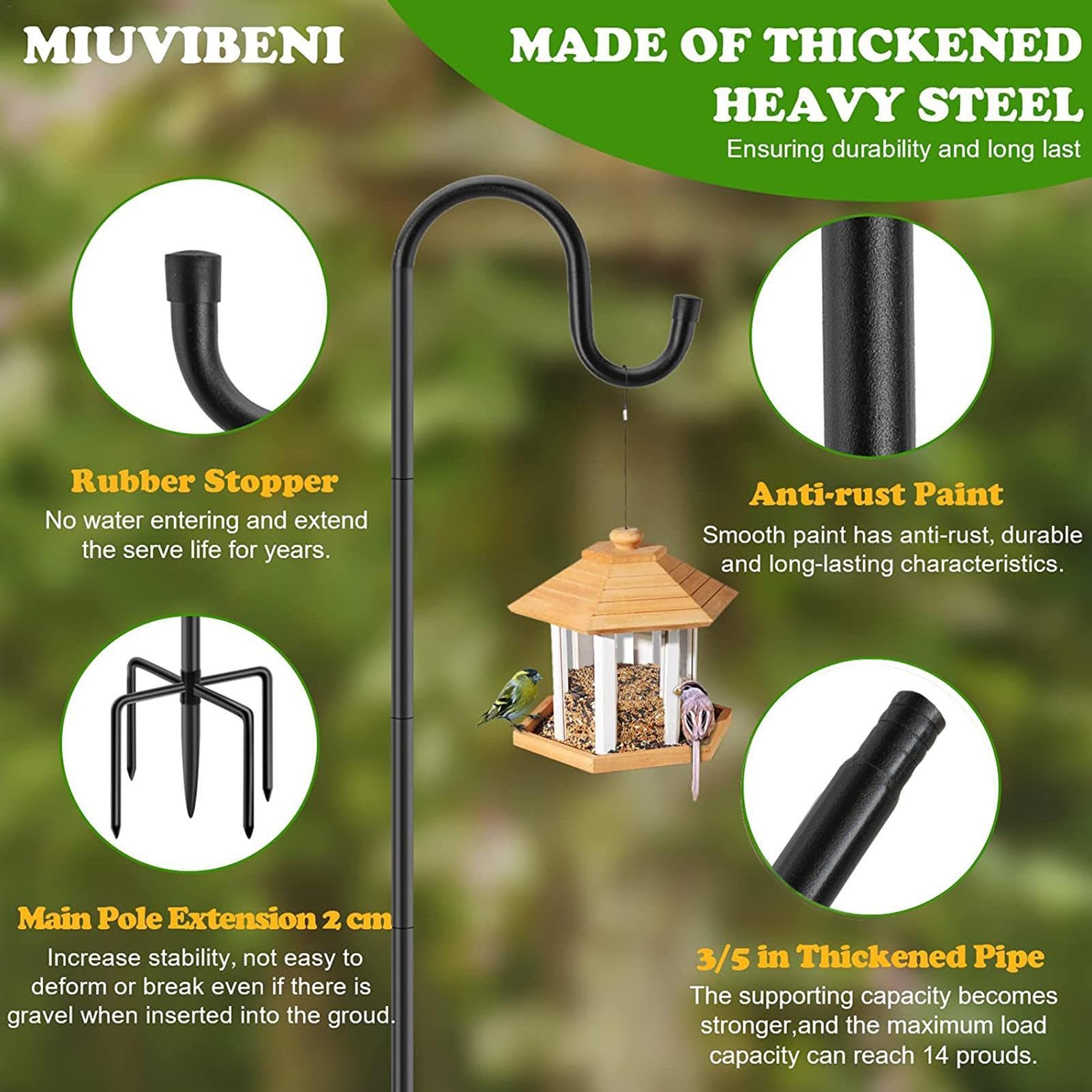 Gancho De Pastores Al Aire Libre - Ganchos De Jardín Cestas Para Plantas, Gancho De Pastores Ajustable En El Exterior | Gancho Doble Exterior De Hierro Resistente Con Base De 5 Puntas, Soporte Para Pa