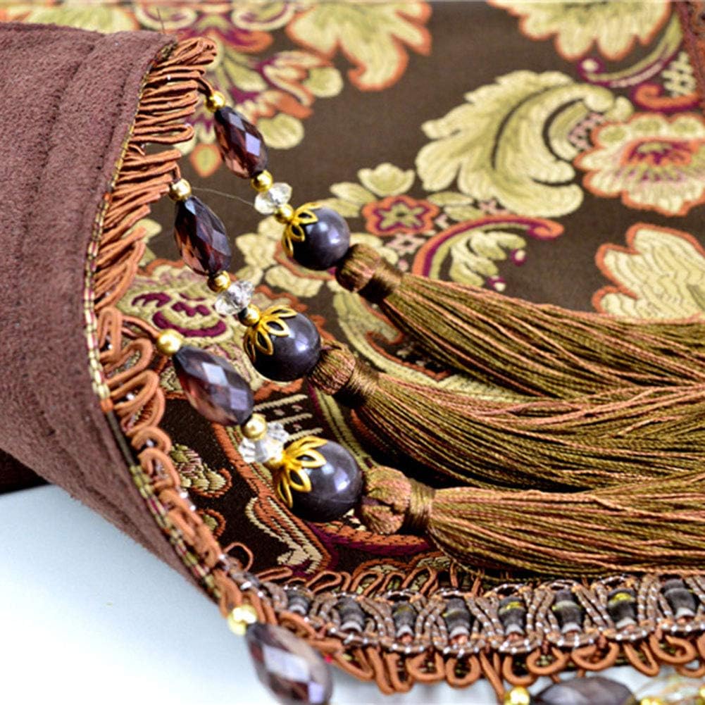 vctops Modern Luxury Embroidery Damask Floral Table Runners and Dresser Scarves with Multi-Tassels for Dinner Holiday Parties, Wedding, Events, Decor (13"x71",Coffee)