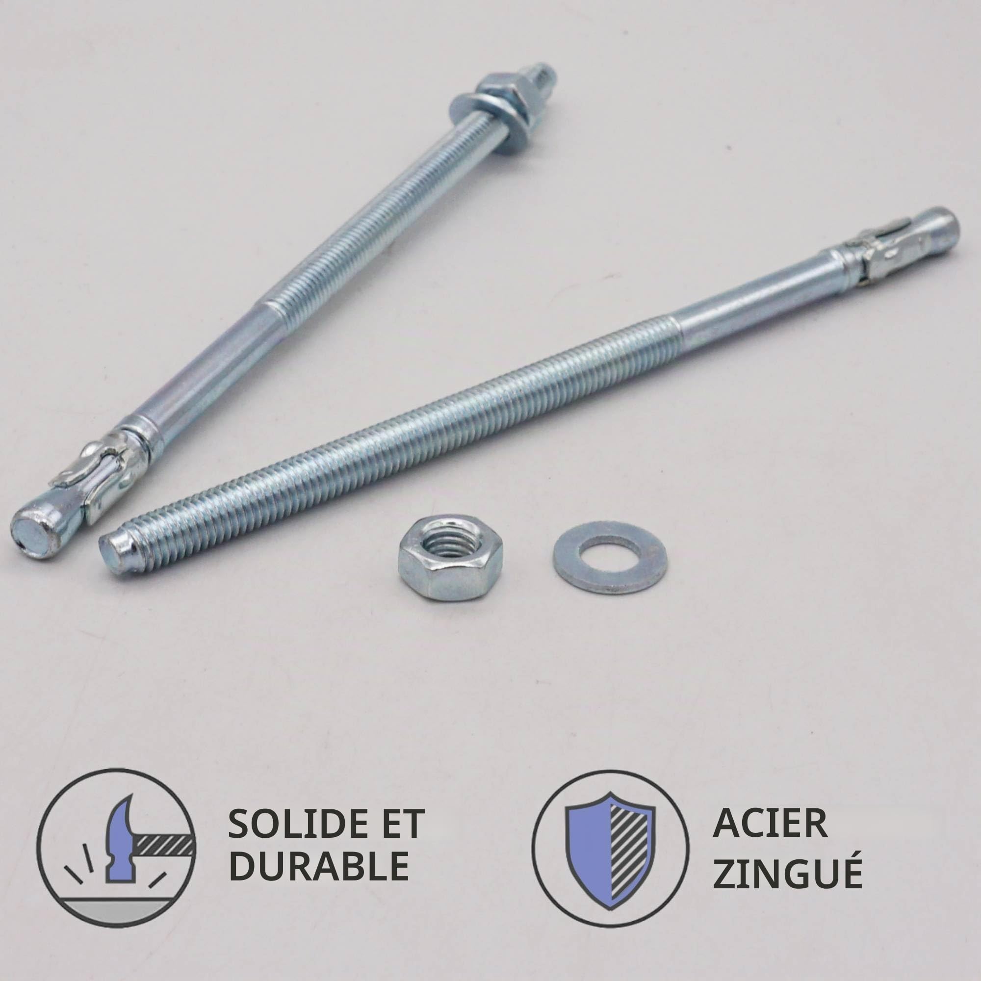 SKIR'CO (25 pcs) Ancres à coin plaquées zinc M8 x 165 mm, chevilles métalliques, boulon d'ancrage, ancres de maçonnerie, ancre en béton
