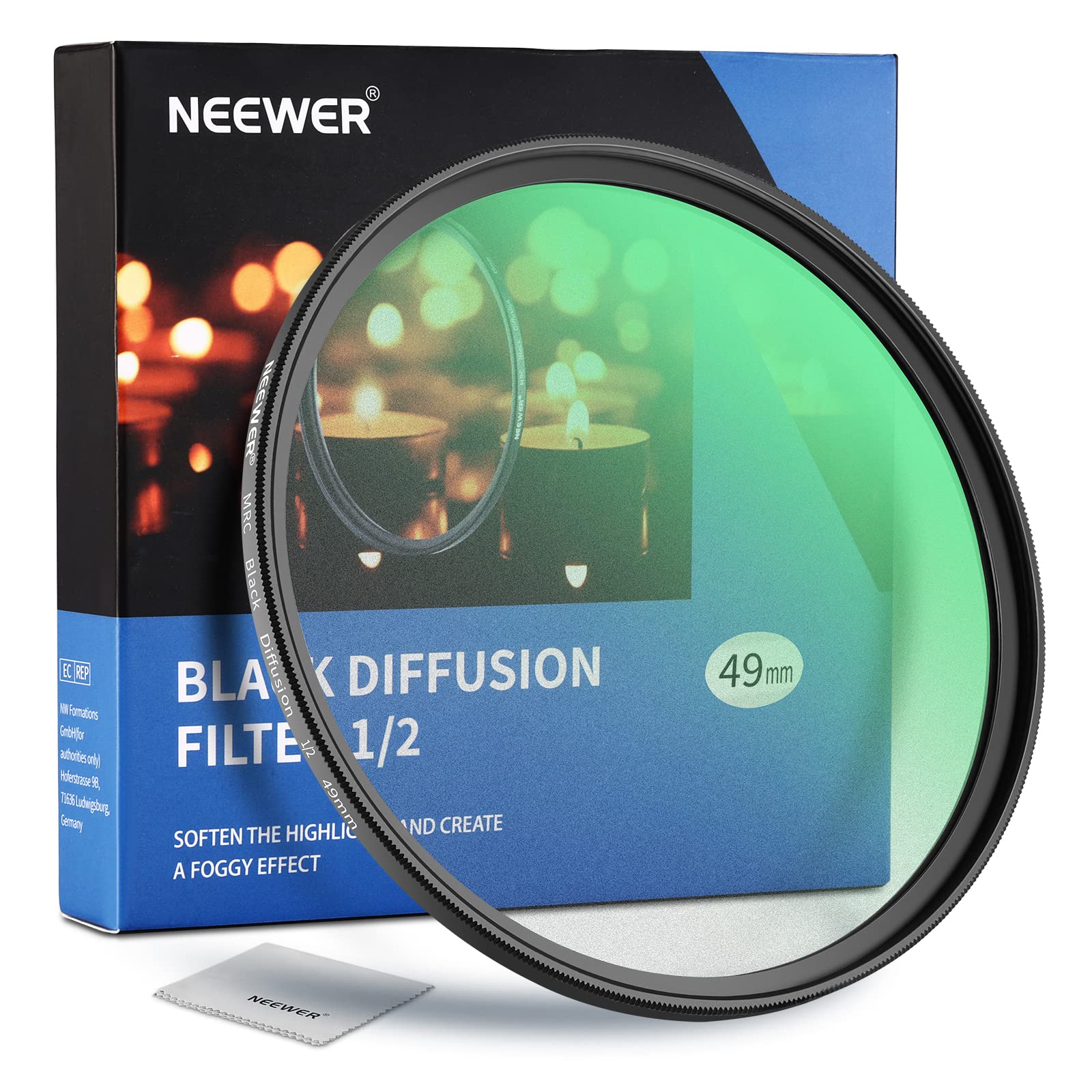NEEWER 49mm Black Diffusion 1/2 Filter Dreamy Cinematic Effect Filter Ultra Slim Water Repellent Scratch Resistant HD Optical Glass, 30 Layers Nano