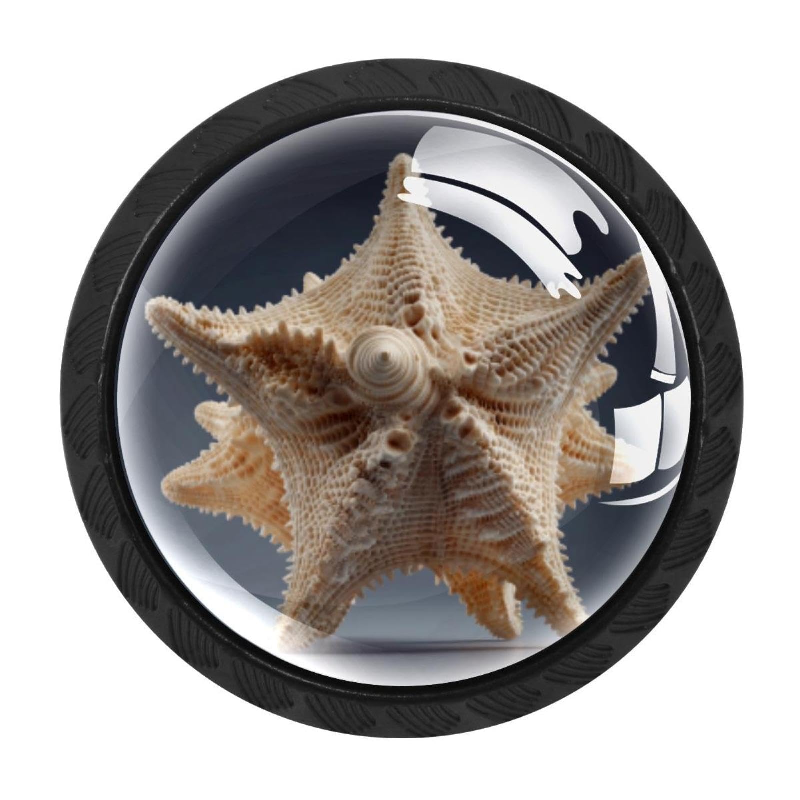 CHENZZZZ 4 Pack Black Cabinet Pulls Seashell Starfish (2) Kitchen Cabinet Handles for Bathroom Drawer Pulls Dresser Knobs