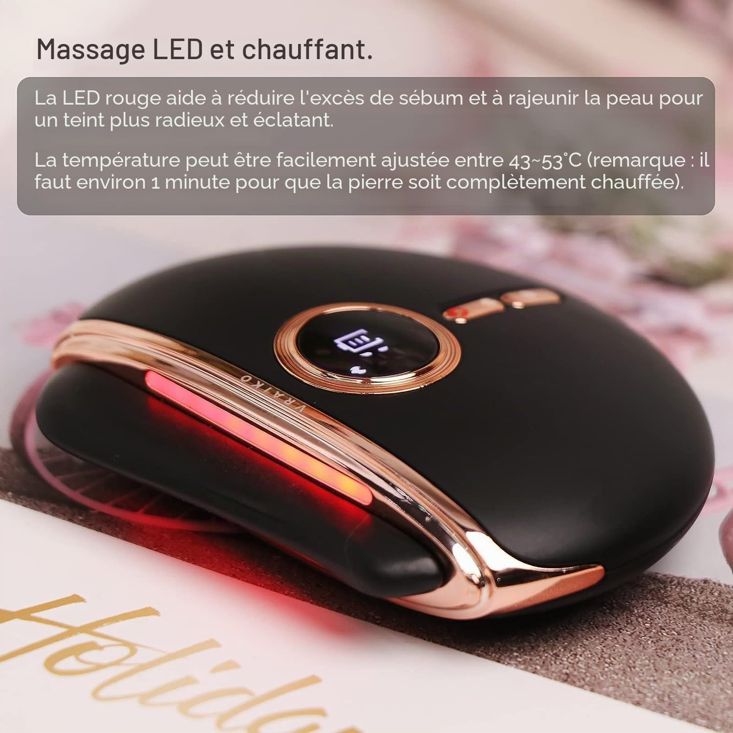 VRAIKO Outils Visage Gua Sha, Masseur Électrique Anti-Âge avec Chaleur & Vibration, Lifting Facial, Réduction des Rides et des Gonflements (Eclipse)