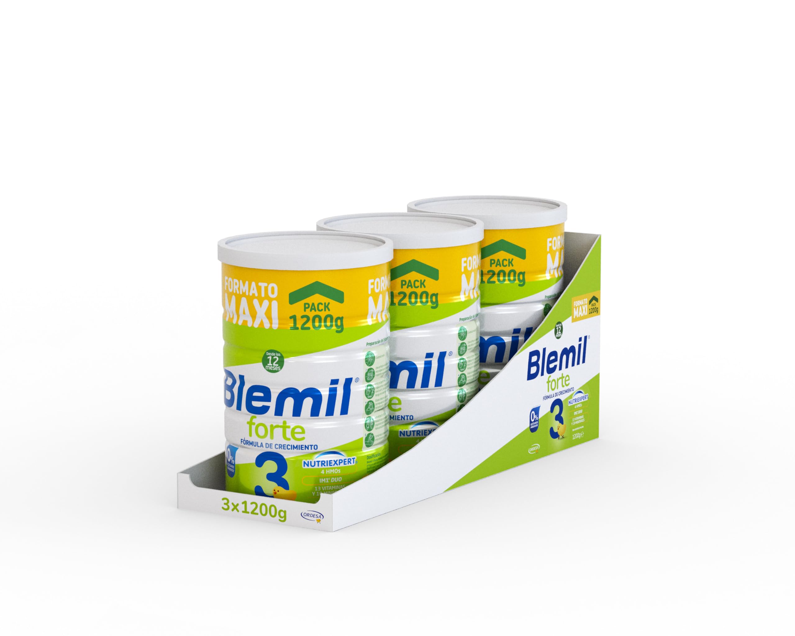 Blemil 3 Crecimiento 0% Azúcares Añadidos 3PACK | 3 botes de 1200g | Preparado Lácteo en polvo para Niños de 1 a 3 Años - Amazon Exclusive