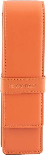 DiLoro Estuche doble de cuero para lápices para dos bolígrafos y lápices estilográficos (naranja)